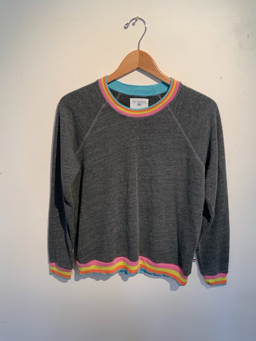 Sol Angeles Rainbow Trim Sweatshirt Size Small Gray Terry Crewneck